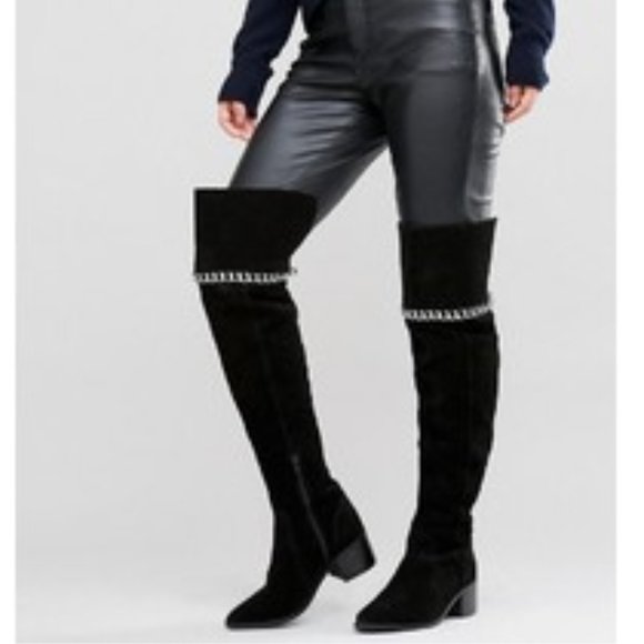 ASOS Keeta Suede Over The Knee Boots Black 7 - Picture 2 of 14